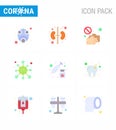 COVID19 corona virus contamination prevention. Blue icon 25 pack such as corona, disease, covid, antigen, shake hand