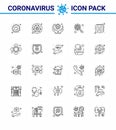 COVID19 corona virus contamination prevention. Blue icon 25 pack such as hospital, magnifying, medical, interfac, devirus