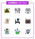 COVID19 corona virus contamination prevention. Blue icon 25 pack such as hygiene, germ, test, dirty, tubes