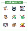 COVID19 corona virus contamination prevention. Blue icon 25 pack such as soap, medical, securitybox, healthcare, banned