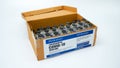 Covid-19 Corona Virus 2019-ncov SARS-CoV-2 vaccine medicine drug vials bottles syringe box. Vaccination, immunization, treatment