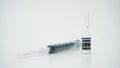 COVID-19 Corona Virus 2019-ncov Vaccine syringe injection vials medicine drug ampoule bottle. Vaccination, immunization, treatment Royalty Free Stock Photo