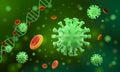 Covid-19 corona virus outbreak under the microscope, Floating pathogen respiratory influenza covid virus cells, Lung damage viru