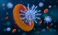 Covid-19 corona virus outbreak under the microscope, Floating pathogen respiratory influenza covid virus cells, Lung damage viru