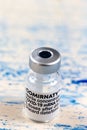 Covid 19 corona virus vaccine vial bottles for intramuscular injections on medical pharmaceutical industry background. t