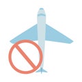 Covid 19 coronavirus, avoid traveling plane to the world, prevention outbreak disease pandemic flat design icon