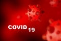 COVID-19 coronavirus banner, microscopic view of SARS-CoV-2 corona virus in blood, 3d illustration. Research of coronavirus