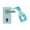 Covid 19 coronavirus, cleaning and disinfection the door knob, prevention outbreak disease pandemic flat design icon