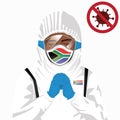 Covid-19 or Coronavirus concept. African medical staff wearing mask in protective clothing and praying for against Covid-19 virus