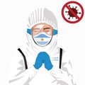 Covid-19 or Coronavirus concept. Argentinian medical staff wearing mask in protective clothing and praying for against Covid-19