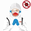Covid-19 or Coronavirus concept. Chinese medical staff wearing mask in protective clothing and praying for against Covid-19 virus