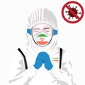Covid-19 or Coronavirus concept. Iranian medical staff wearing mask in protective clothing and praying for against Covid-19 virus