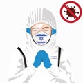 Covid-19 or Coronavirus concept. Israeli medical staff wearing mask in protective clothing and praying for against Covid-19 virus