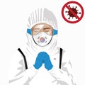 Covid-19 or Coronavirus concept. Korean medical staff wearing mask in protective clothing and praying for against Covid-19 virus