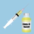 Covid-19 Coronavirus cure vaccine. French vector illustration. Royalty Free Stock Photo