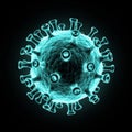 Covid-19 coronavirus design. Microscopic of single virus cell isolated on black background, 3d rendering