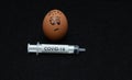 Covid-19 and coronavirus eggs drawn frightened faces alcohol syringe