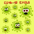 Covid19 coronavirus emojis vector set, different emotions