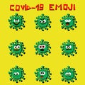 Covid19 coronavirus emojis vector set, different emotions