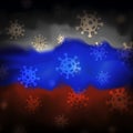 COVID-19 coronavirus epidemic in russia. Virus icons on abstract russian flag background. COVID-19 coronavirus pandemic, pneumonia