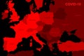 COVID-19 coronavirus in Europe, map confirmed cases report with countries. Global quarantine due to coronavirus disease