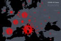 COVID-19 coronavirus in Europe, map confirmed cases report with countries. Global quarantine due to scary COVID disease