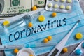 Covid-19 Coronavirus and the flu epidemic. Speculation and business on the vaccine and pills. Money and health, pandemic worldwide