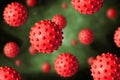 COVID-19 coronavirus or flu poster, 3d illustration, microscopic view of SARS-CoV-2 corona virus in cell. COVID19 coronavirus