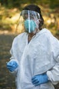 Covid19 Coronavirus healthcare worker performing virus testing outdoors for pandemic