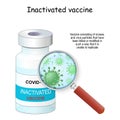 Covid-19 coronavirus. Inactivated vaccine. vaccine vial and magnifying glass Royalty Free Stock Photo