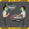 Covid-19 CoronaVirus infographic banner. To avoid spread of virus do namaste inplace of handshake to greet anyone.