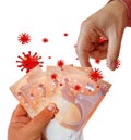 Covid-19 coronavirus money euro dollars hands infection