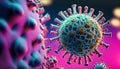 Covid-19, Coronavirus 2019-nCov novel. Microscopic view of virus cell. Generative Ai Royalty Free Stock Photo