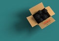 COVID-19 Coronavirus packed in a box 3d rendering with a label of made in china. Royalty Free Stock Photo