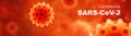 COVID-19 coronavirus panoramic banner, 3d illustration. Microscopic view of SARS-CoV-2 corona virus in blood