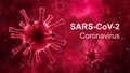 COVID19 coronavirus poster, 3d illustration, red corona virus in cell and inscription SARS-CoV-2. Global coronavirus outbreak and