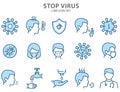 COVID-19 Coronavirus color icon set. COVID-19 complete icon set. Covid-19 icons.