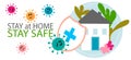 Covid 19, coronavirus protection, stay at home, self isolation campaign poster vector. Covid-19 Social distancing protect