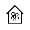 Covid-19 coronavirus quarantine campaign of stay at home flat design. Cartoon stick figure family wearing medical face Royalty Free Stock Photo