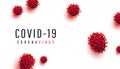 Covid 19, coronavirus. Realistic infected red virus cells on a white background with text, vector illustration