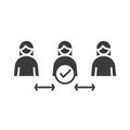 Covid 19 coronavirus social distancing prevention, people keep a distance around, outbreak spreading vector silhouette