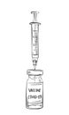 COVID-19 Coronavirus Vaccine bottle and syringe vector drawing. Closeup hand drawn Isolated on white background Royalty Free Stock Photo