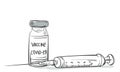 COVID-19 Coronavirus Vaccine bottle and syringe vector drawing. Closeup hand drawn Vaccine and syringe injection Isolated Royalty Free Stock Photo
