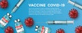 Covid-19 Coronavirus vaccine. Corona virus vaccination with vaccine bottle and syringe injection tool for covid19