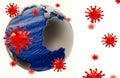 Covid 19 coronovirus globe earth planet blue isolated in white color for background - 3d rendering