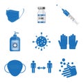 Covid-19 Covid icons set. Collection of vector /EPS simple web icons depicting hygiene, disinfection, symptoms, treatment, virus,