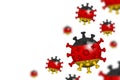 COVID-19 . 3D floating corona virus with Germany flag on white isolated background with copy space at left area for fill text .