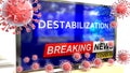 Covid, destabilization and a tv set showing breaking news - pictured as a tv set with corona destabilization news and deadly Royalty Free Stock Photo