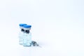 Covid-19, flu, coronavirus liquid vaccine vial bottle and syringe preparing for injection isolated on white background. Royalty Free Stock Photo