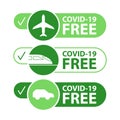 Covid-19 free tourism stickers set. Safe travel concept.